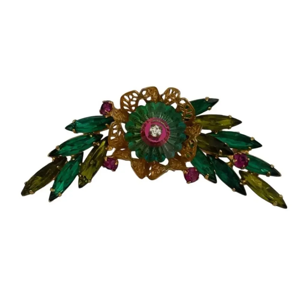 Juliana Heliotrope Watermelon Rhinestone Spray Brooch Pin DeLizza & Elster #2179